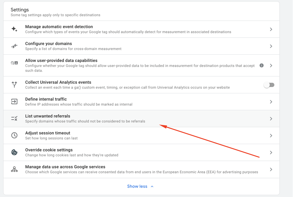 Screenshot of Admin Tab in Google Analytics - Admin section of Google Analytics showing steps to block referral site